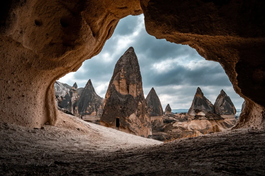 The extraordinary rock formations in Cappadocia (Turkey).