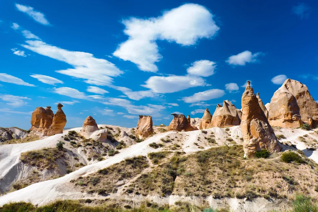 The beautiful rock formations in Cappadocia (Turkey).