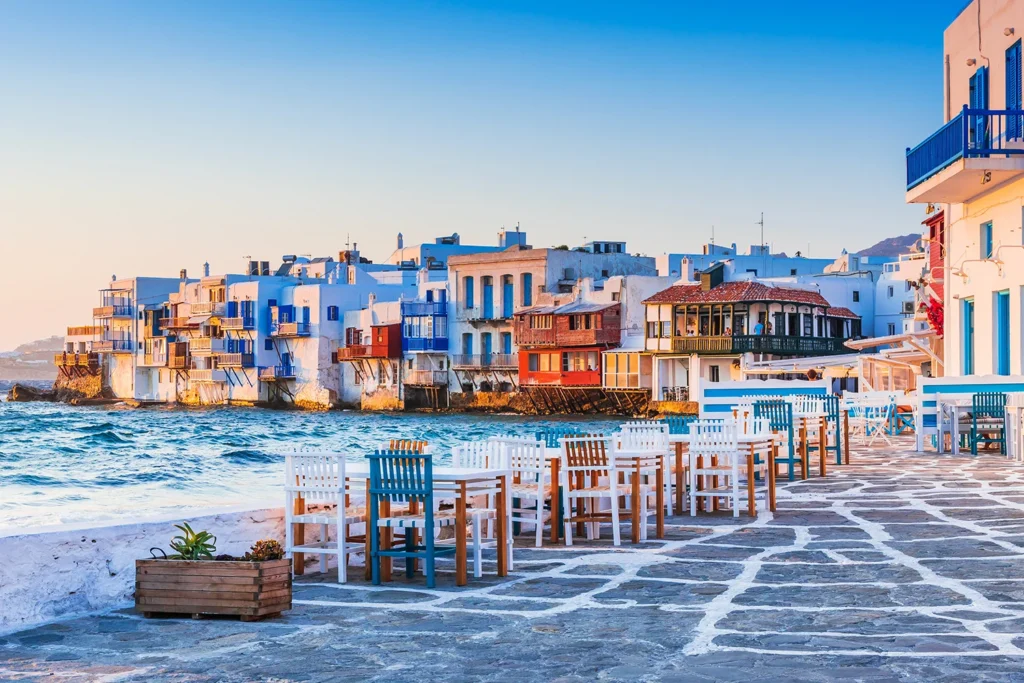 While visiting the capital of Mykonos, you can’t miss Little Venice. It’s one of the best spots to watch the sunset.