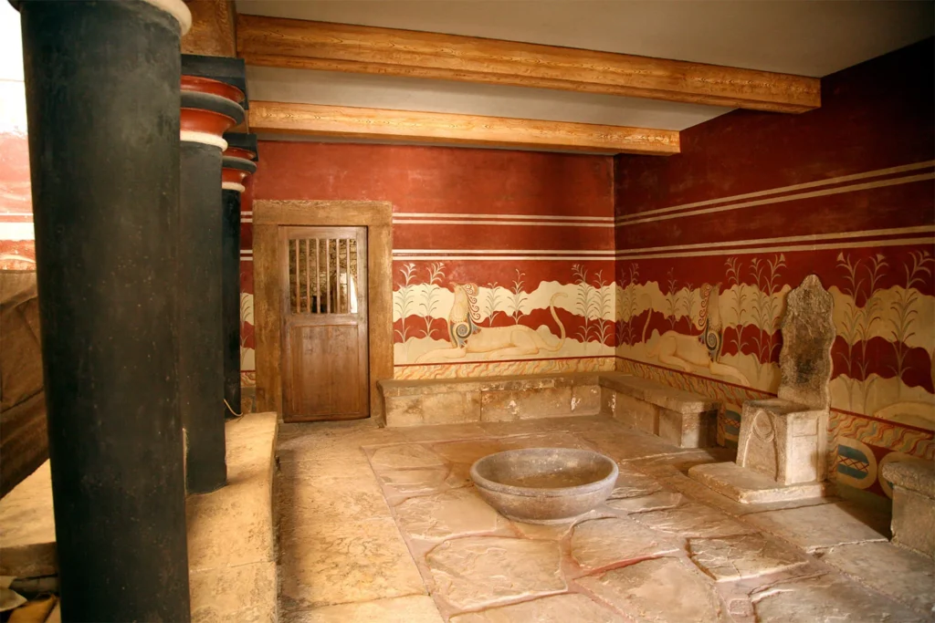 The Throne Room is the most popular room in the western wing of the Palace of Knossos.