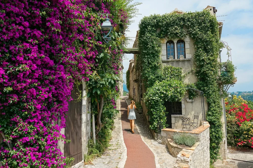 Picturesque, flower-filled streets of Saint-Paul-de-Vence.