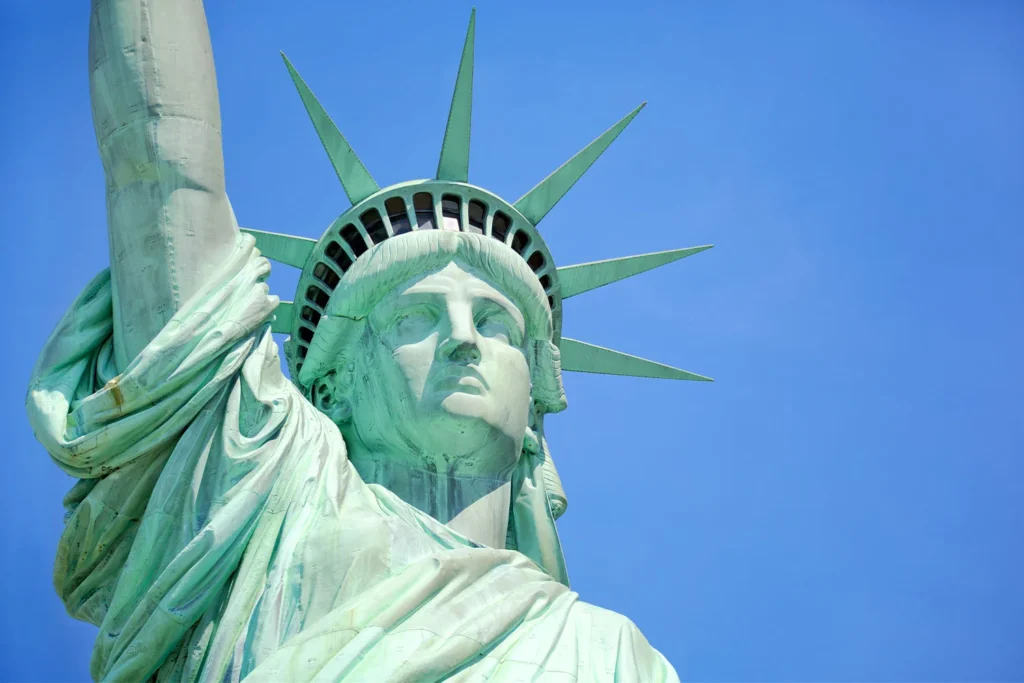 The Statue of Liberty is partly made of copper, which has corroded over time, giving it the greenish patina for which it is famous today.