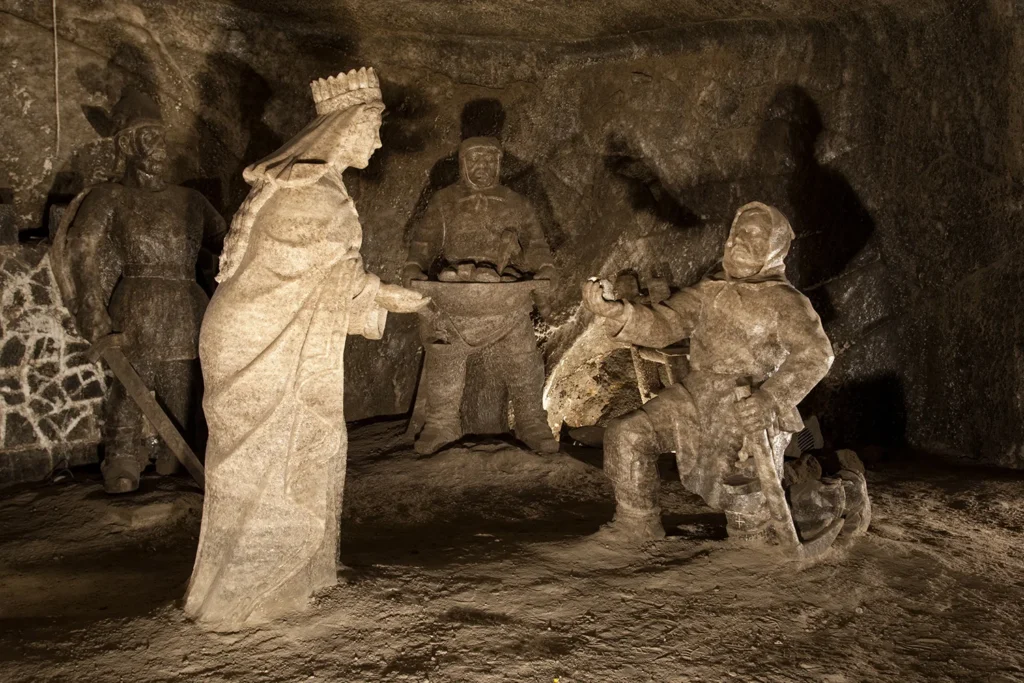 Exhibits on the museum route through the Wieliczka Salt Mine.