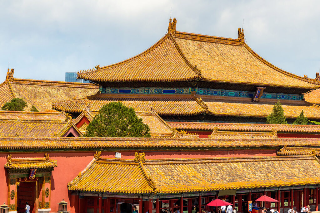 Most of the former palace complex is adorned in red and gold.