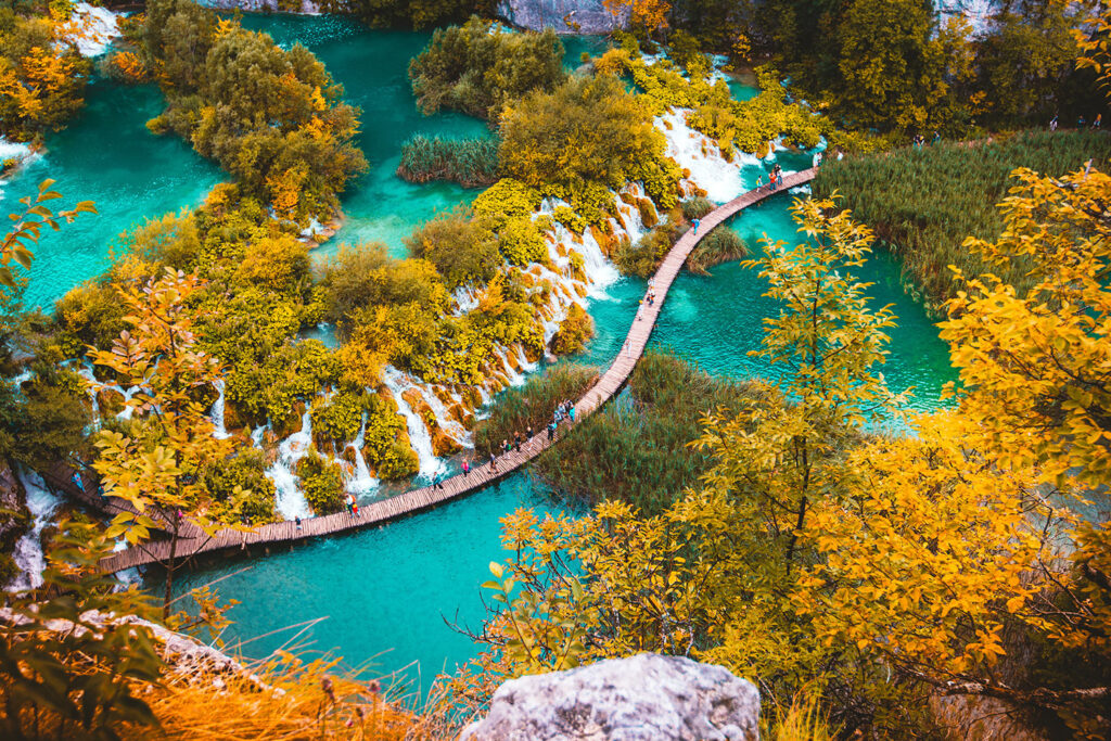 The colors of the lakes in Plitvice National Park constantly amaze visitors.