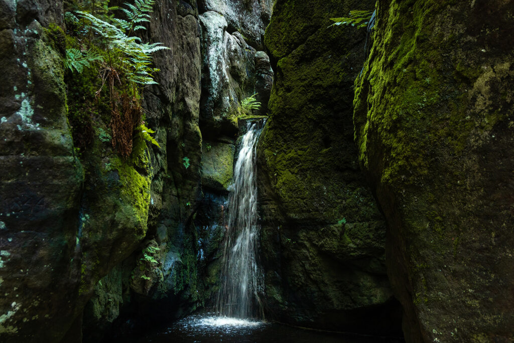 Waterfall in the Rock City in the Czech Republic.