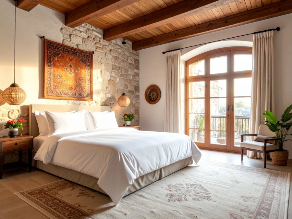 Elegant hotel room, Hagia Sophia in Istanbul. AI-generated image.